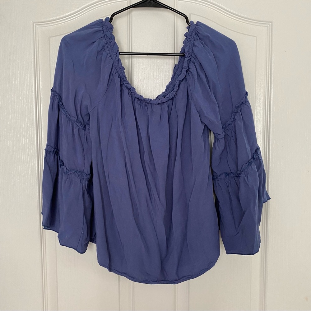 Navy Bell Sleeve off the shoulder top